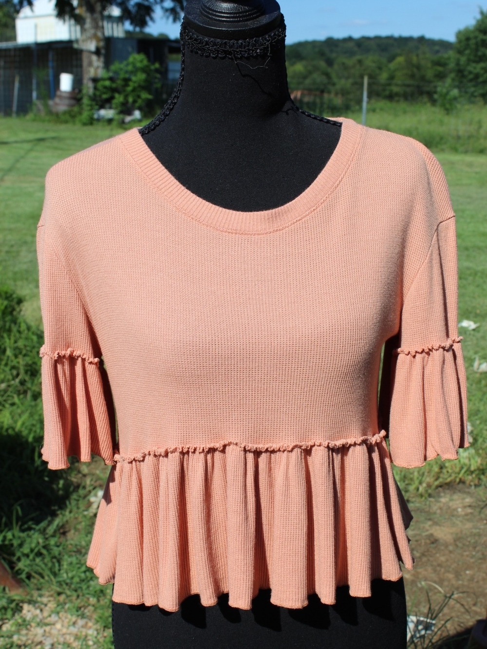 Altar'd State Peach Ruffled Peplum Crop Top